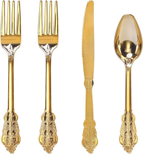 200 Pieces Gold Plastic Silverware Set - Disposable Cutlery for 50 Guests, Perfect for Weddings & Parties